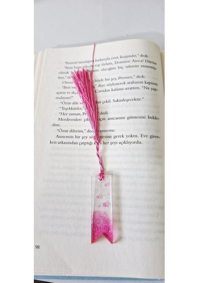Pembe Çiçek Desenli Kitap Ayracı, Püsküllü Tasarım