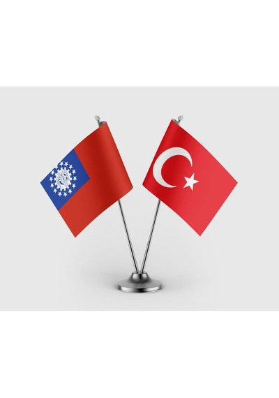Burma Bayrağı Ve Türkiye Bayrağı İkili Saten Masa Bayrağı Takımı Diğer