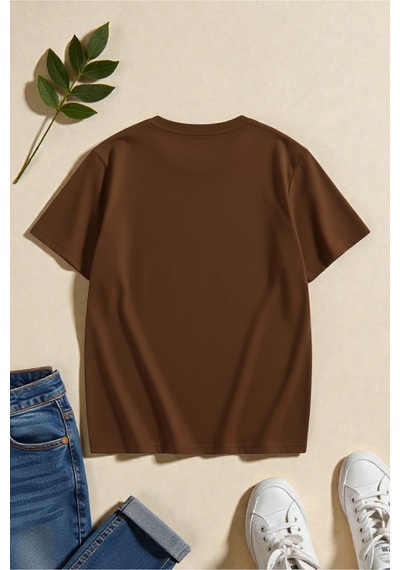 Uyguntarz Unisex Karışık Kalpler Baskılı Tasarım Tshirt Kahverengi
