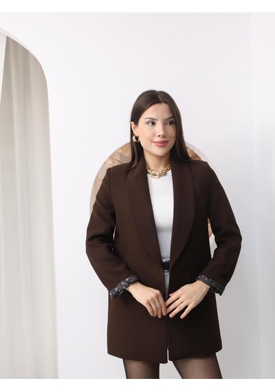 Enter Leopar Astar Detay Blazer Ceket Kahverengi