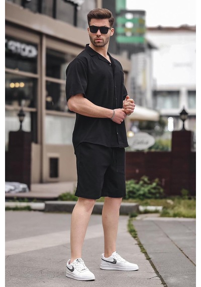 Madmext Erkek Siyah Basic Oversize Gömlek Takımı 5588