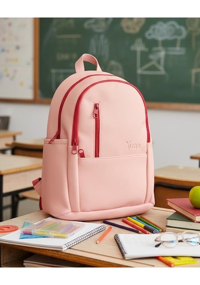 Yuga Suni Deri Dört Gözlü Sırt Çantası Pembe Pembe