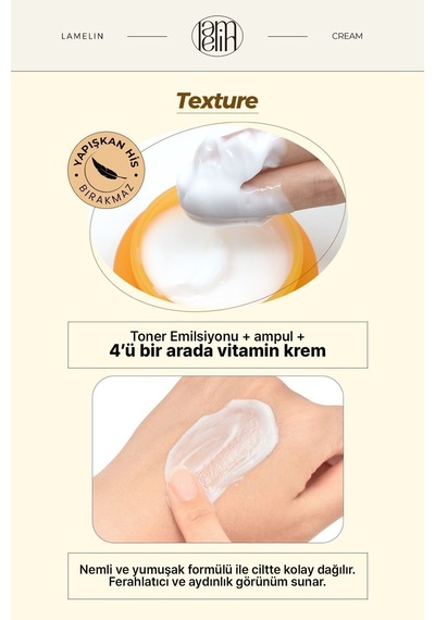 Lamelin Vitamin İçeren Aydınlatıcı Nemlendirici Büyük Boy Krem Lamelin Vitamin 4 in 1 Cream 100 ML