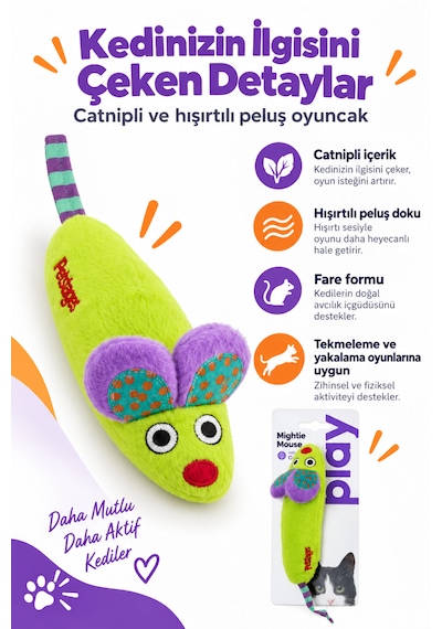 Petstages Mightie Mouse Catnipli Hışırtılı Peluş Kedi Oyuncağı