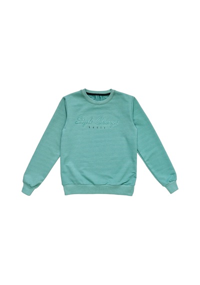 İrem Çocuk Giyim Kız Çocuk Style Yazı Desenli Bisiklet Yaka Yeşil Renk Sweatshirt Yeşil
