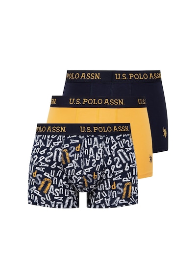 U.S. Polo Assn. - Erkek Sarı - Baskılı- Lacivert 3 Lü Boxer-Sarı - Baskılı- Lacivert