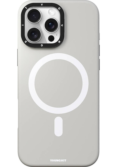 Apple iPhone 16 Pro Max Kılıf Kamera Standlı Magsafe Şarj Özellikli Youngkit Bitty Cream Kapak Gri