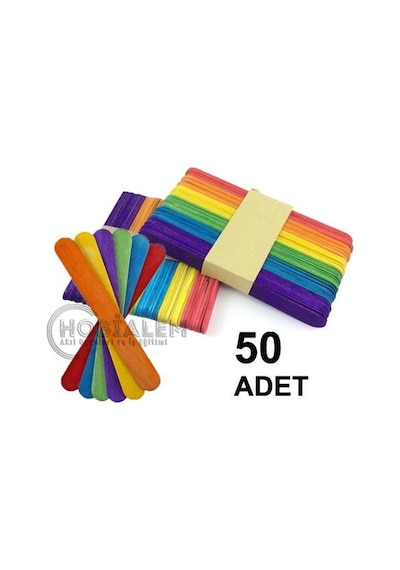 50 Adet. Renkli Dil Çubuğu. Geniş Doktor Çubuğu. Dondurma Çubuğu.