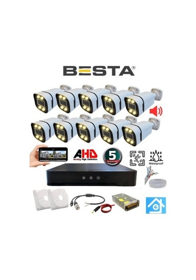 10 Kameralı 5 Mp Sesli Warm Led Waterproof 3.6 Mm Lens H.265 Ahd Güvenlik Seti 59549620