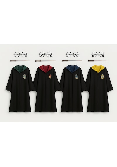 Kg Harry Potter Premium Kostüm Seti Cübbe - Asa - Gözlük Slytherin Yeşil