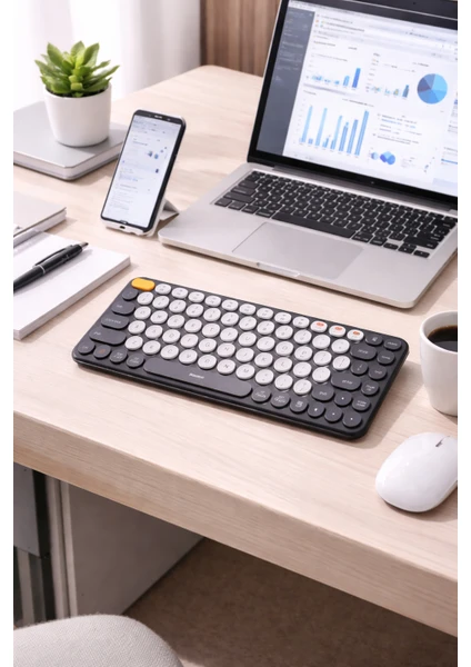 Kablosuz Bluetooth 5.0 Klavye Sessiz Tuşlu, 3 Cihaz Bağlantı, Usb & 2.4ghz, İnce Tasarım