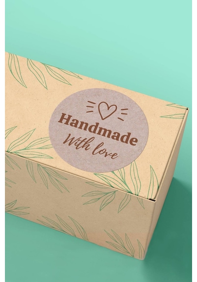 Kalp İkonlu Handmade With Love Kraft Sticker 3x3cm St2258 Çok Renkli