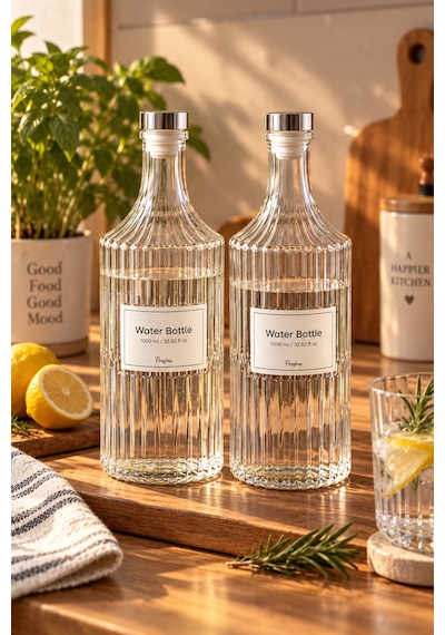 Porsima Viking 18113 2li 1000 Ml Cam Şişe Yağlık Sirkelik Çift Kapaklı Gümüş Gümüş