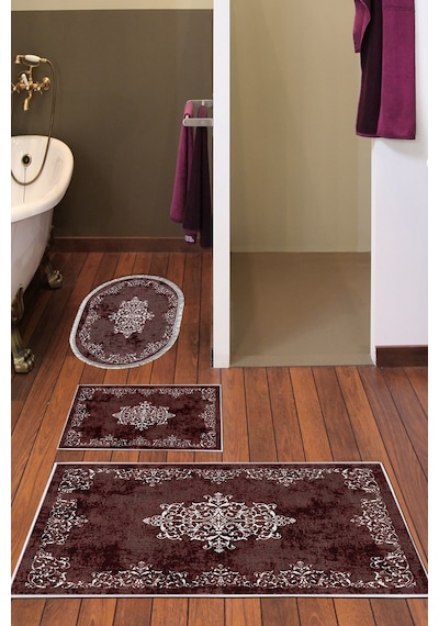 Eko Trend Djt 3 Lü Yıkanabilir Kaymaz Taban Banyo Paspas Seti 616 Klasik Bordo