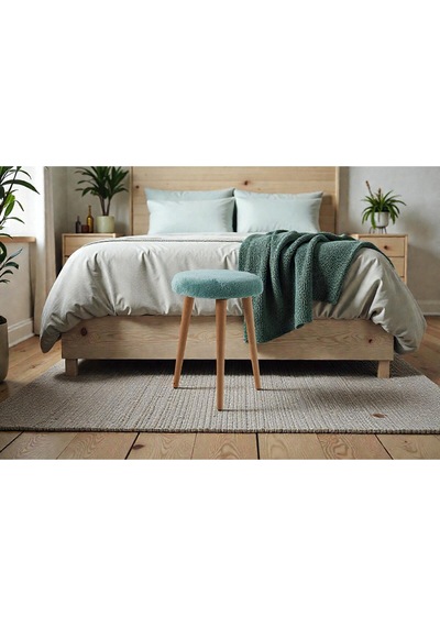 Modern Ahşap Ayaklı Teddy Kumaş Tabure Makyaj Masası & Ayak Dinlendirme Elegant Yeşil Yeşil
