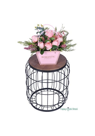 Yapay Çiçek Sitesi Yapay Çiçekli Romantic Çantalı Aranjman Model 9 Pembe