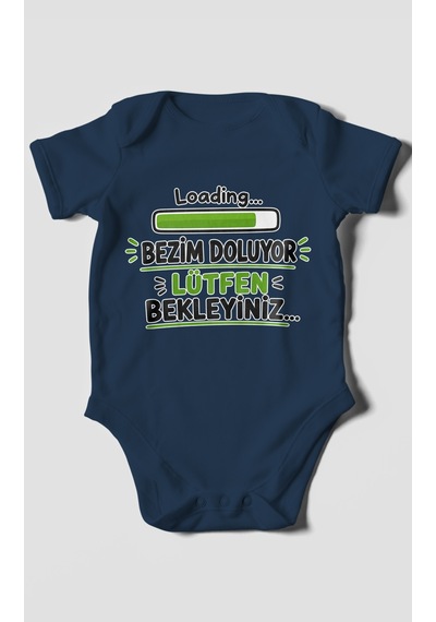 Morivokids Bezim Doluyor Lütfen Bekleyiniz Kısa Kollu Bebek Body %100 Pamuk Lacivert