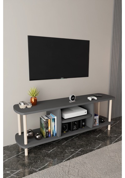 Modern Tv Ünitesi Ahşap Raflı 2 Katlı 4 Raflı Televizyon Sehpası Televizyon Ünitesi Antrasit Modern Tv Ünitesi Ahşap Raflı 2 Katlı 4 Raflı Televizyon Sehpası Televizyon Ünitesi Antrasit