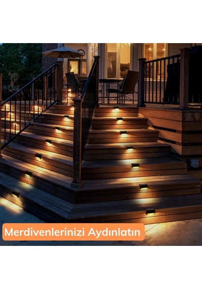 Solar Güneş Enerjili Şarj Edilen Köşebent Merdiven Veranda Bahçe Yolu Led Lamba Işık 4 Adet 5468