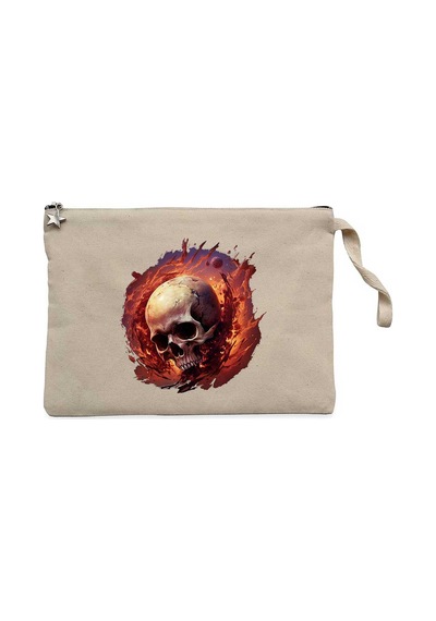 Skull Planet Krem Clutch Astarlı Cüzdan / El Çantası