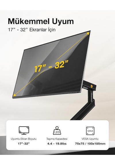 North Bayou Nb Ergonomic A5-b 17''-32'' Tek Kol 2-9 Kg Vesa Uyumlu Monitör Standı Yeni Model