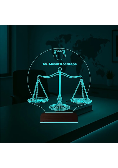 Luvivia Avukat Hukuk Terazi Adalet Kişiye Özel 3d Lamba - Masa Gece Lambası Şeffaf