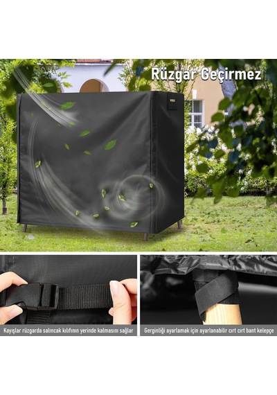 Bahçe Salıncak Koruma Örtüsü Üç Kişilik Tenteli Hamak Bahçe Salıncağı Koruma Kılıfı Su Geçirmez Branda Dayanıklı 210x125x170cm Siyah