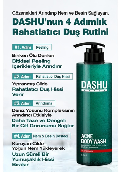 Akneye Eğilimli Ciltler İçin Nazik Peeling Etkili Duş Jeli Dashu Daily Acne Relax Body Wash Narenciye