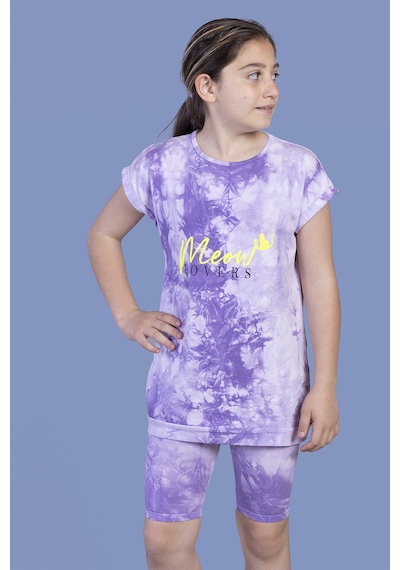 Toontoy Kids Toontoy Kız Çocuk Batik Desenli Baskılı Taytlı Takım Lila