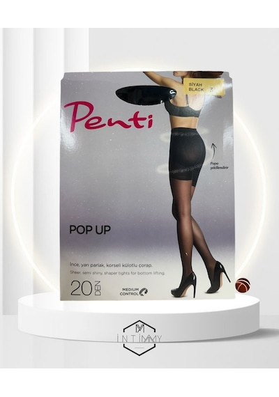 20 Den Pop-up Korseli İnce Yarı Parlak Pamuk Ağlı Dikişsiz Külotl Siyah