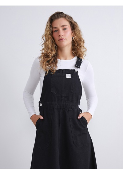 Lcw Modest Siyah Kare Yaka Jean Salopet Elbise