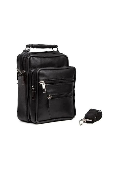 Newish Polo Erkek Hakiki Deri El Omuz Çantası Ve Mekanizmalı Cüzdan 15x19 Cm New101 - Siyah - Antrasit