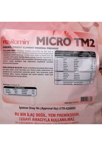 Revitamin Micro-TM2 Mineral İçerikli Yem Katkı Maddesi 20 KG Kova