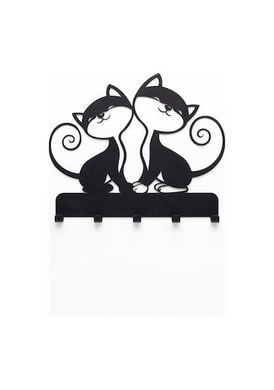 Anahtar Askılığı, Metal Anahtarlık Askısı, Kedi Desenli Anahtar Askılığı Siyah Siyah