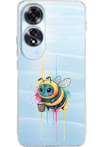 Oppo A60 İle Uyumlu Splash Arı Tasarımlı Şeffaf Silikon Kılıf Şeffaf