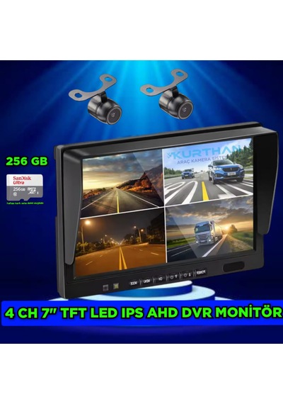 2 Adet Kelebek Kamera Ve 7 İnç Dvr Monitör 12 Volt 256 Gb