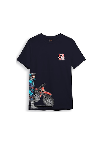Cross Motor Enduro Ekipmanları Göğüs Ve Yan Detay Baskılı Regular Fit %100 Pamuk Lacivert T-shirt Lacivert