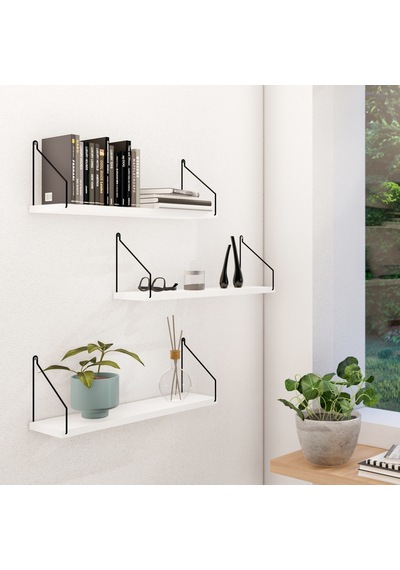 Duvar Rafı Kitaplık Mutfak Banyo Yaşam Alanı 3 'lü Set 15 X 40 Cm Beyaz