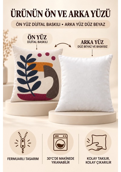 Dijital Baskılı Punch Nakış Desenli Dekoratif Kırlent Kılıfı 1 Adet Çok Renkli2 - 923374105 Çok Renkli2