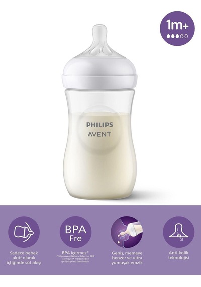 Avent Natural Response Pp Biberon 1 Ay+ 260 Ml, Tepkili Biberon Emziği Scy903/01