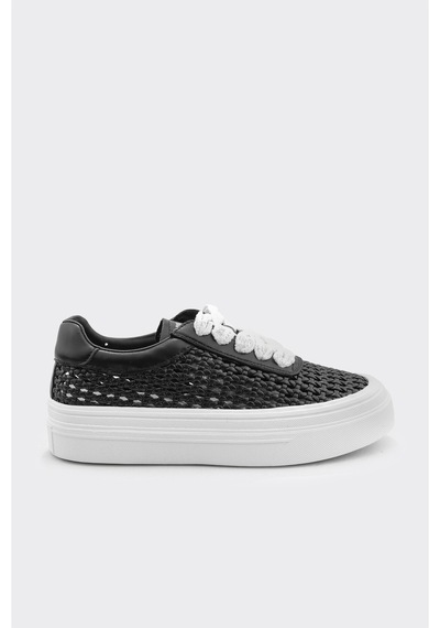 Derinet Örgü Desenli Kadın Sneaker Siyah Siyah