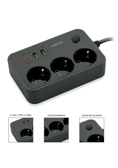 Usb Type-c Priz Dönüştürücü 2m Kablolu 2500w