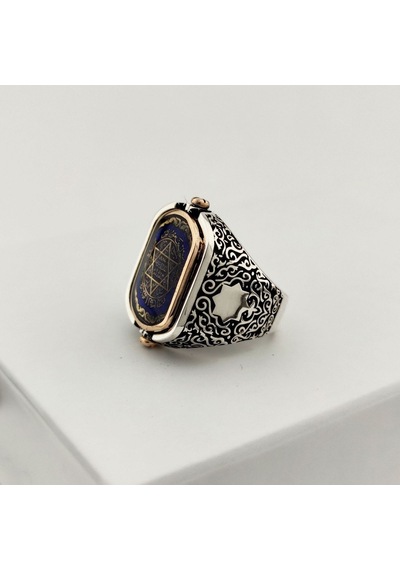 925 Ayar Otantik Motifli Çift Taraflı Mührü Süleyman Gümüş Yüzük Silver