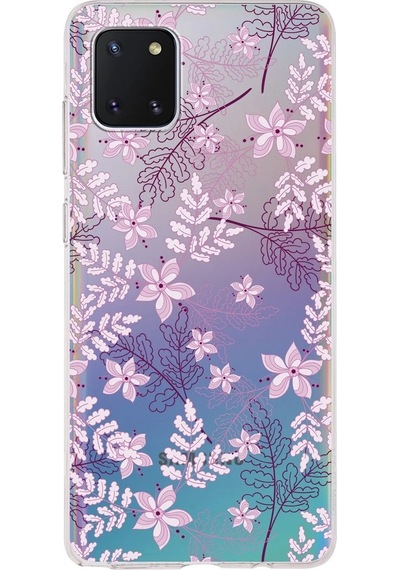 Samsung Galaxy A81 Uyumlu Kapak Floral Pudra Tasarımlı Şeffaf Silikon Kılıf