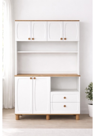 Lizbon Kahve Köşesi + Çok Amaçlı Raflı Kapaklı Dolap - 120cm Renkli