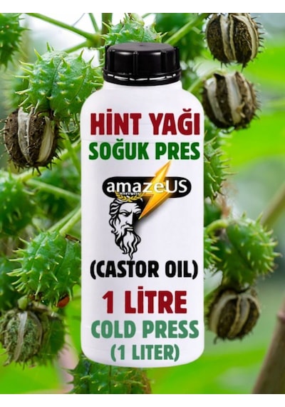Amazeus %100 Saf Katkısız Hint Yağı 1 Litre Castor Oil Hexan Free Heksansız Soğuk Pres Kalite 1 L