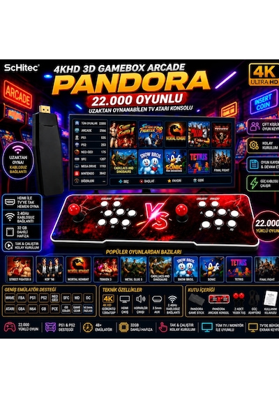 Schitec 4khd 3d Gamebox Arcade 48 Emülatörlü Oyun Konsolu Pandora Atari Makinası 50000 Oyunlu Tv Baglanan Habl1