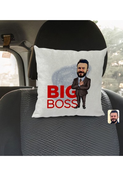 Bk Gift Kişiye Özel Erkek Big Boss Karikatürlü Kare Araç Koltuk Yastığı-2 Çok Renkli