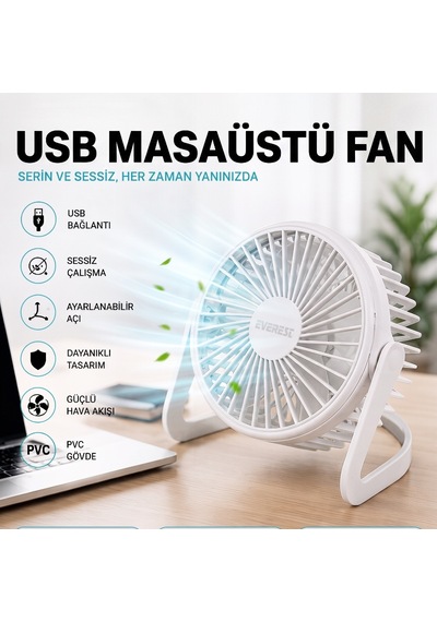 Büro Ev Ofis Serinliği İçin Mini Pvc Gövde 360 Ayarlı Masaüstü Usb Fan