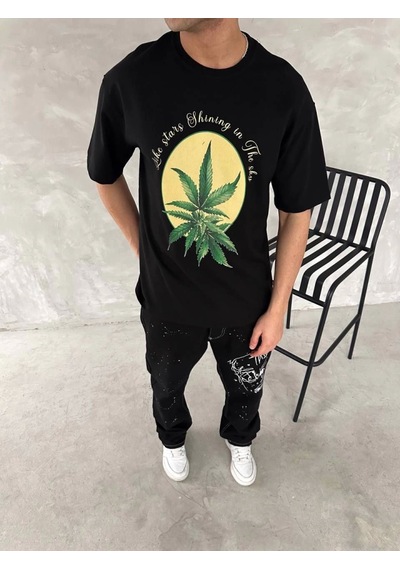 Veraura Lifestyle Ön Ve Arka Baskılı Oversize Bisiklet Yaka T-shirt- Siyah